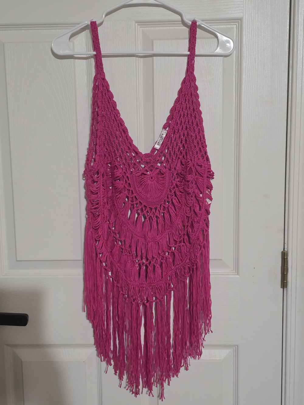 Crochet Fringe Tank Top - Fuchsia Pink